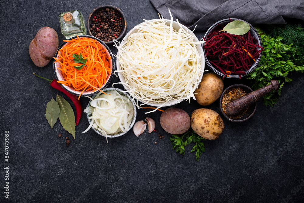 Ingredients for cooking beetroot soup borsch. Ingredients for cooking beetroot soup borsch.