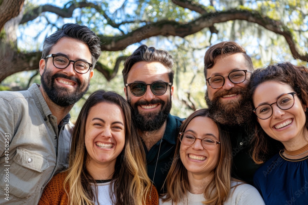 Group of friends having fun in the park. Group of friends smiling and looking at camera. Group of friends having fun in the park. Group of friends smiling and looking at camera.