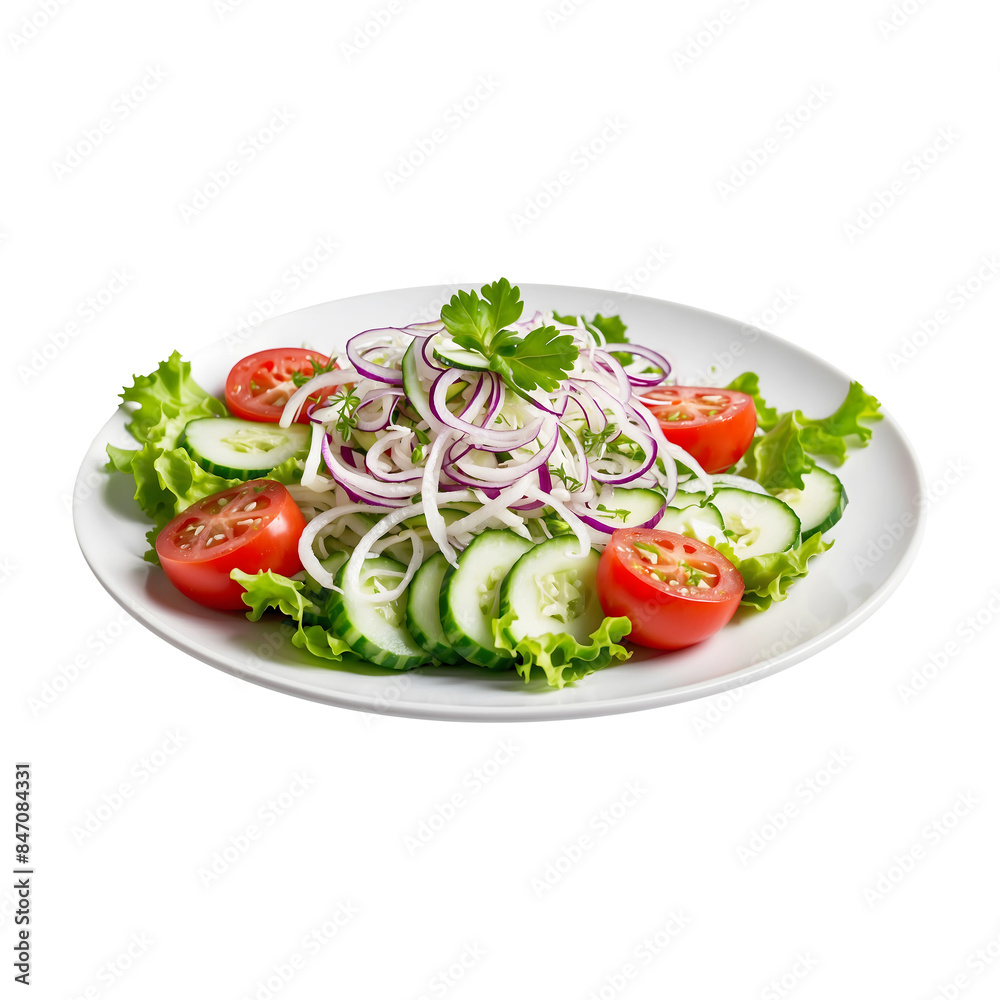 Delicious Healthy Fresh Onion Salad with Tomato Cucumber and Lettuce isolated on a transparent background Delicious Healthy Fresh Onion Salad with Tomato Cucumber and Lettuce isolated on a transparent background