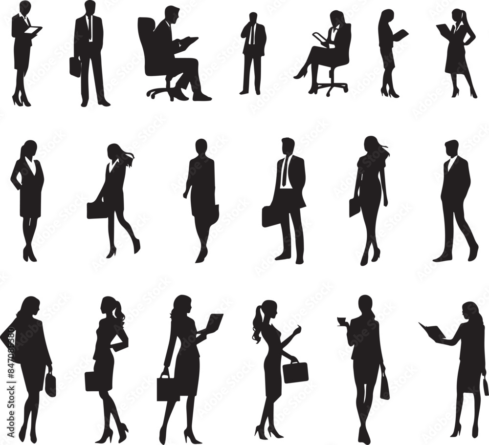 Fototapeta premium silhouettes vector illustration of business man and women 