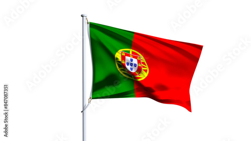 Waving flag of portugal isolated on transparent background.