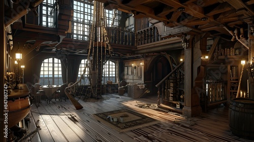 Pirate Ships Interior Reference. AI generated art illustration. © Fire