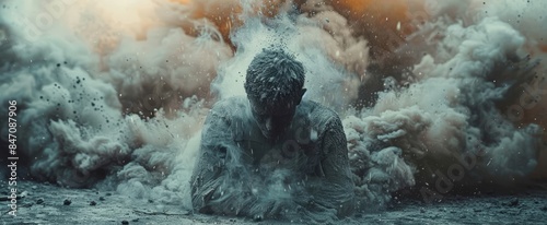 The portrayal of a young man disappearing into the atmosphere due to unrequited love and loneliness, signifies the explorer's demise and unalterable decay.