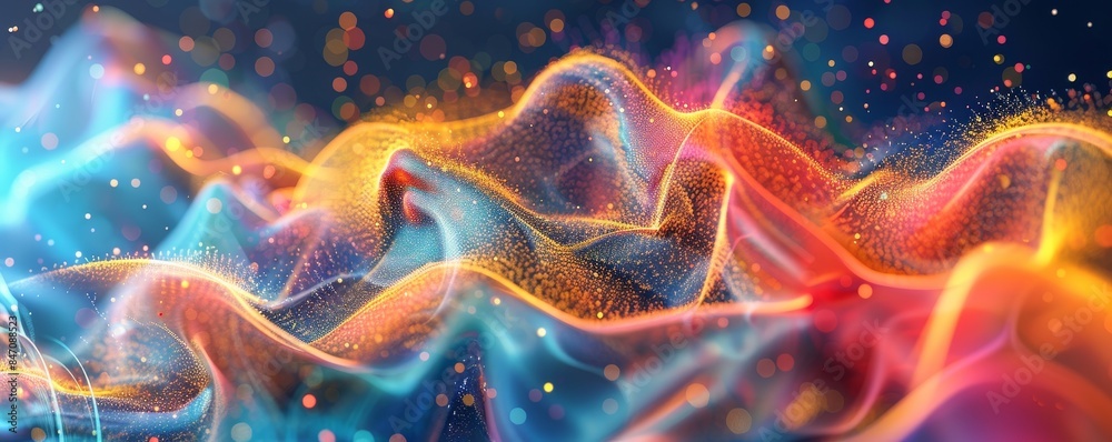Abstract 3D microparticle wave background in vibrant hues Abstract 3D microparticle wave background in vibrant hues