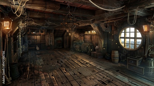 Pirate Ships Interior Reference. AI generated art illustration.