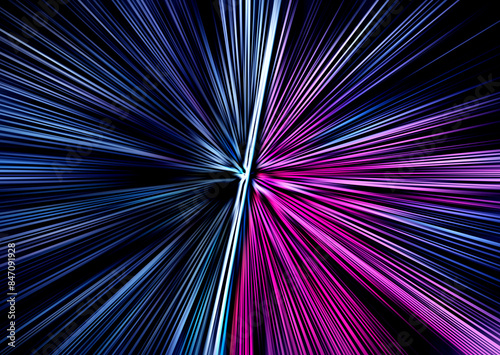 Abstract radial zoom blur surface in blue and pink tones. Bright background with radial, radiating, converging lines. The background is divided into two parts.