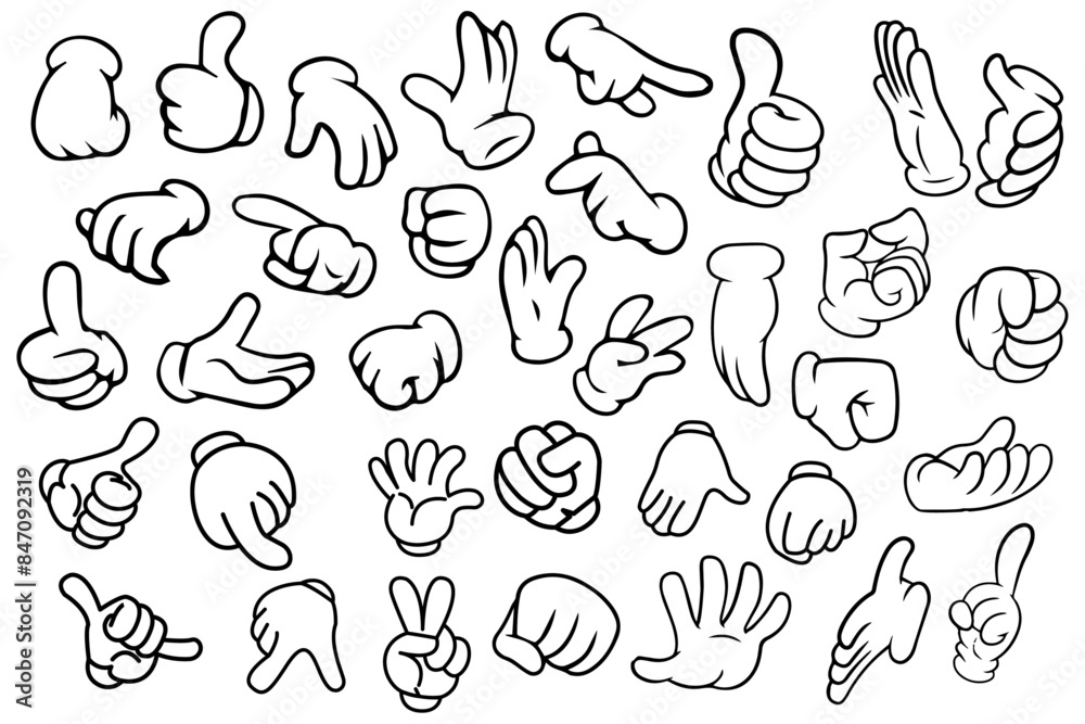 Cartoon Comic Hands gesture and gloves vector icon set Cartoon Comic Hands gesture and gloves vector icon set