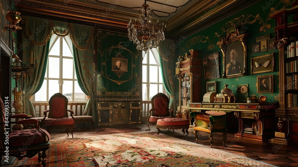 Obraz premium Rococo Salon Environment. AI generated art illustration.