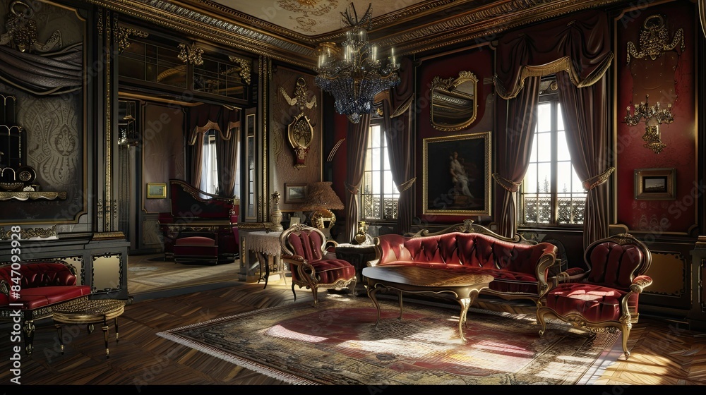 Obraz premium Rococo Salon Environment. AI generated art illustration.