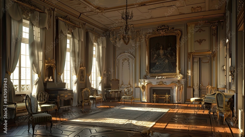 Obraz premium Rococo Salon Environment. AI generated art illustration.