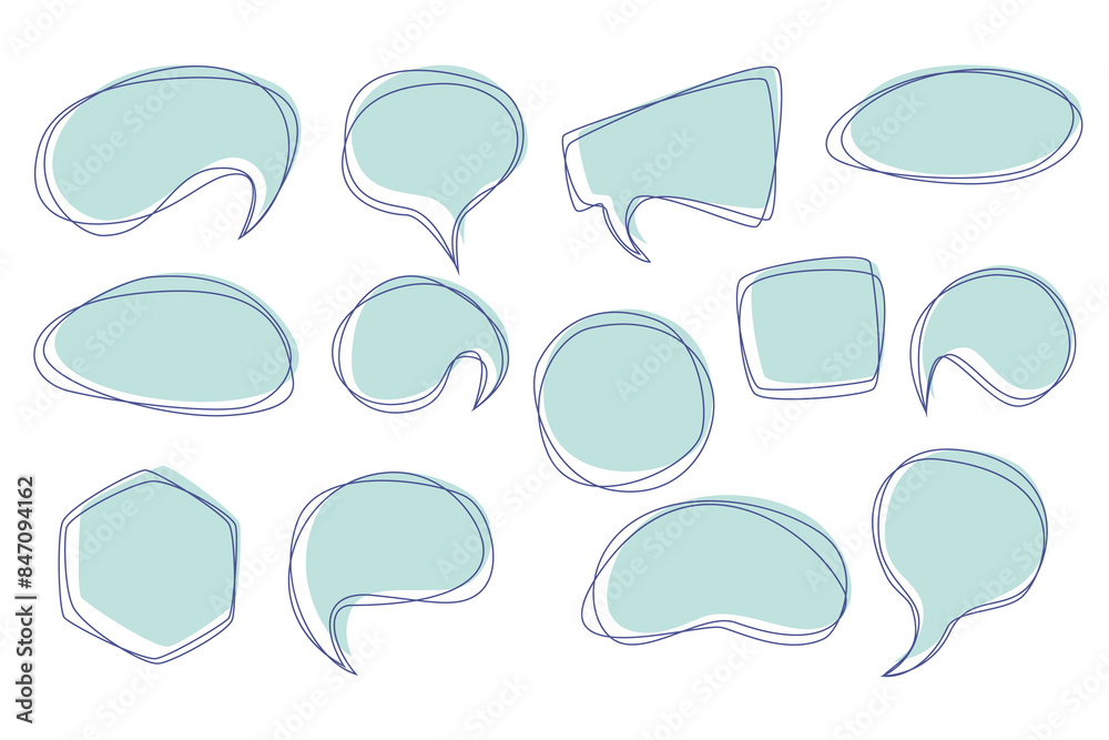 Vector set of speech bubbles, different shapes. Hand drawn elements, isolated in white background.