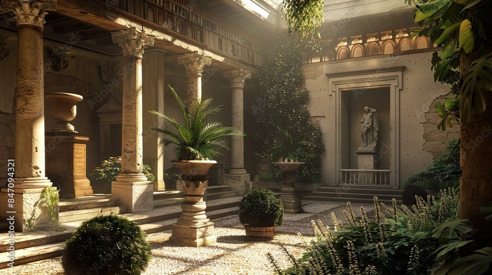 Obraz premium Roman Villa Atrium Environment. AI generated art illustration.