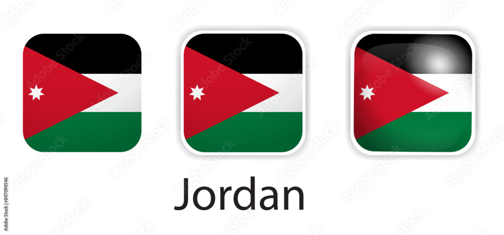 Jordan flag vector icons set in the shape of rounded square Jordan flag vector icons set in the shape of rounded square