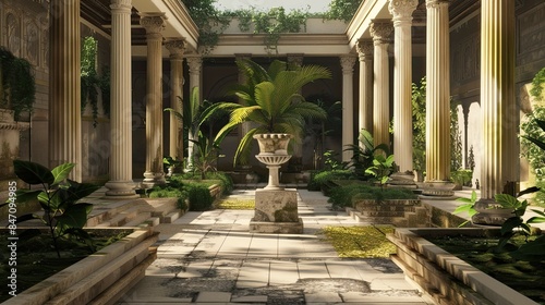 Roman Villa Atrium Environment. AI generated art illustration.