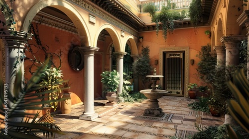 Roman Villa Atrium Environment. AI generated art illustration. © Fire