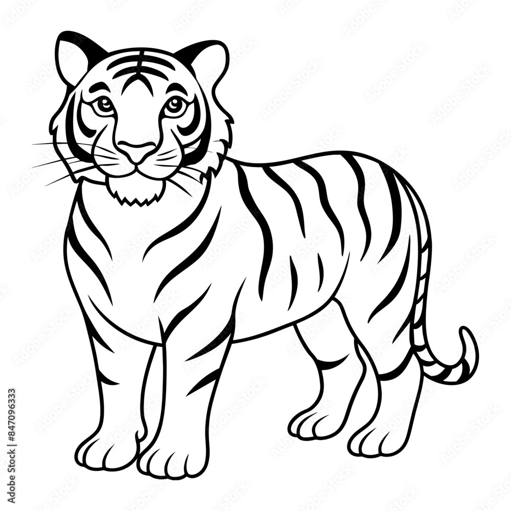 Tiger Vector Illustration Line Art - Tiger Line Art Silhouette, Animal Coloring Book Page For Kids. Tiger Black And White Vector Illustration Line Art For Kids Coloring Book.
Tiger Vector Illustration Line Art - Tiger Line Art Silhouette, Animal Coloring Book Page For Kids. Tiger Black And White Vector Illustration Line Art For Kids Coloring Book.