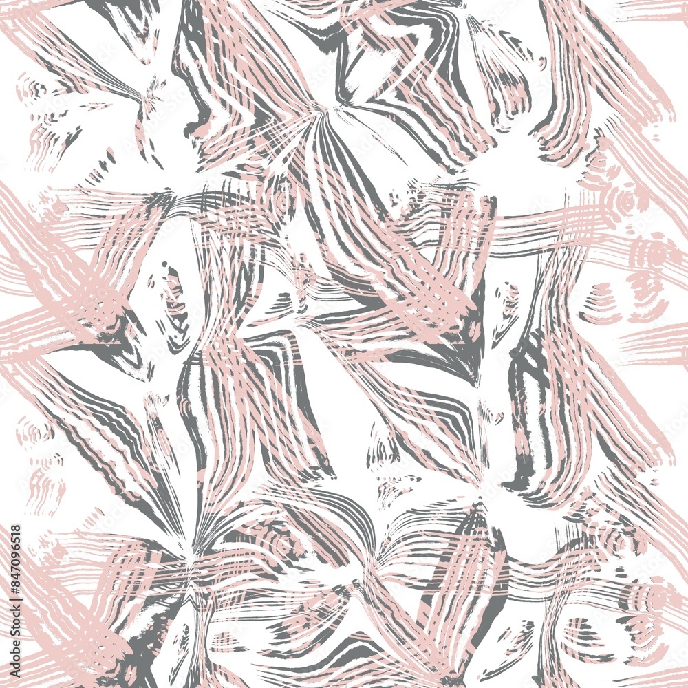 Fototapeta Seamless abstract geometric pattern. Chaotic digital line texture. Brush strokes texture. Pink, grey, white. Illustration. Design for textile fabrics, wrapping paper, background, wallpaper, cover.