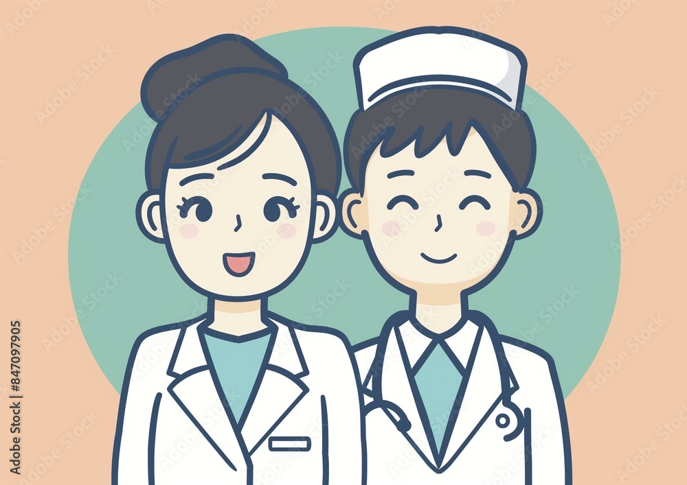 Cute Cartoon Doctors Smiling in Medical Uniform. Cute Cartoon Doctors Smiling in Medical Uniform.