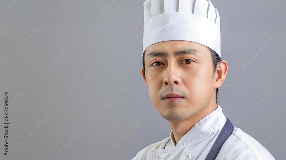 Asian Male Chef Wearing Chefs Hat and Apron Portrait Asian Male Chef Wearing Chefs Hat and Apron Portrait
