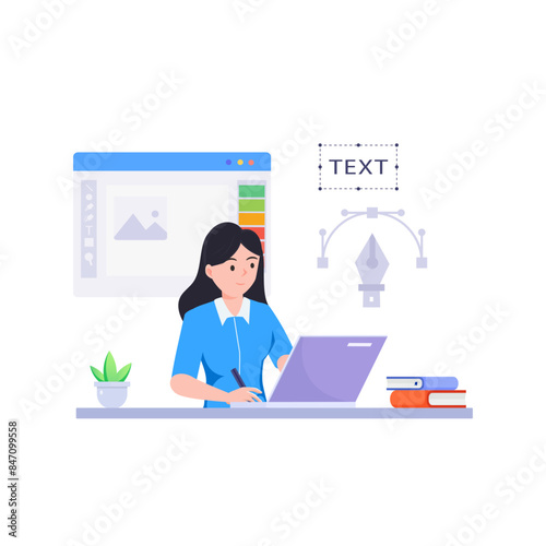 Graphic designer work on desk vector illustration.