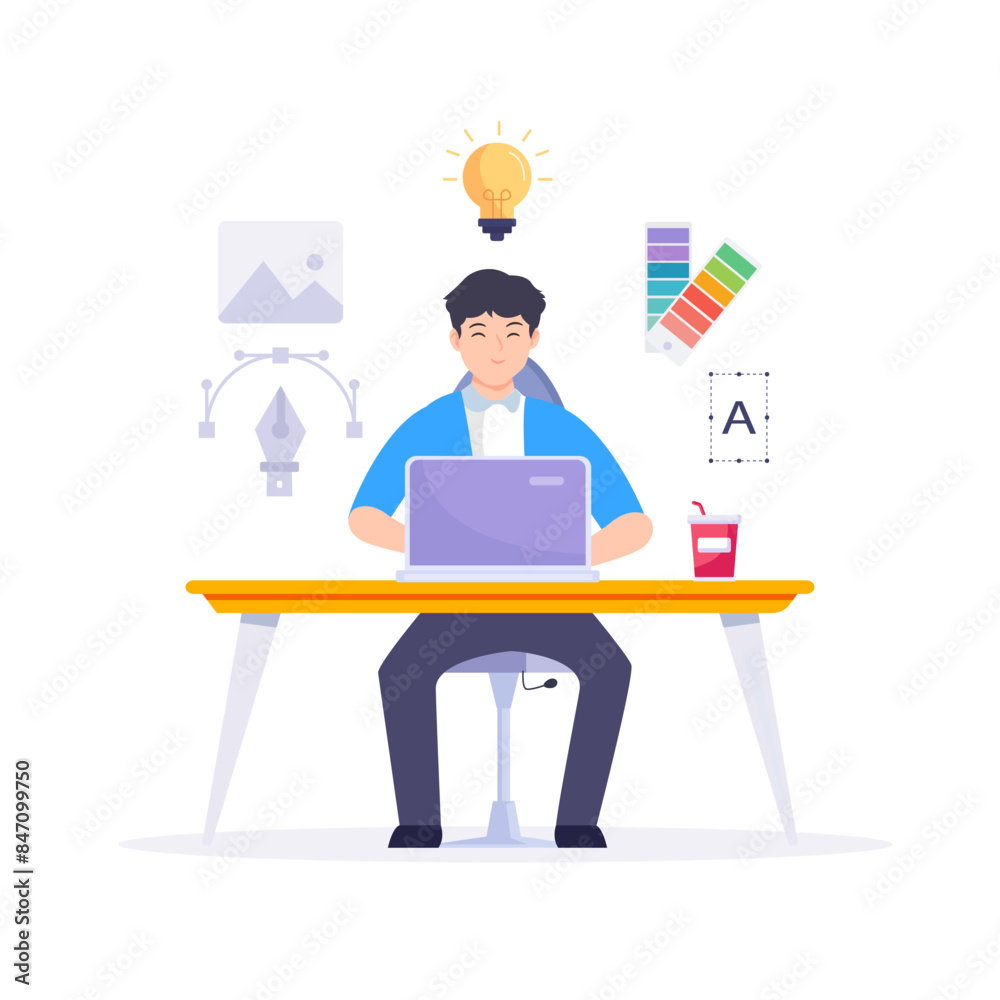 Graphic designer work on desk vector illustration.