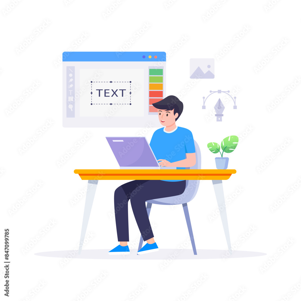 Graphic designer work on desk vector illustration. Graphic designer work on desk vector illustration.