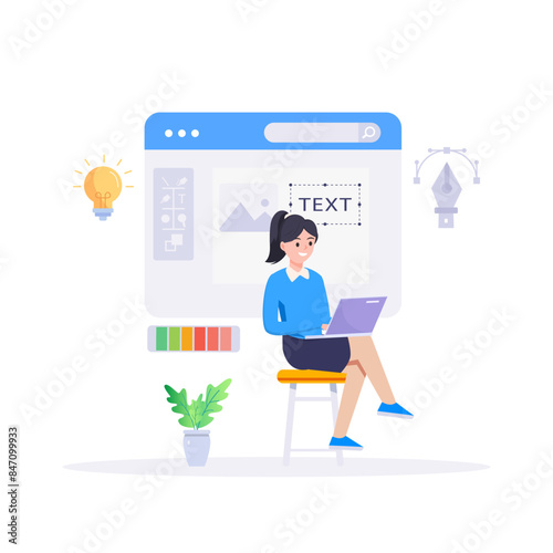 Graphic designer work on desk vector illustration.