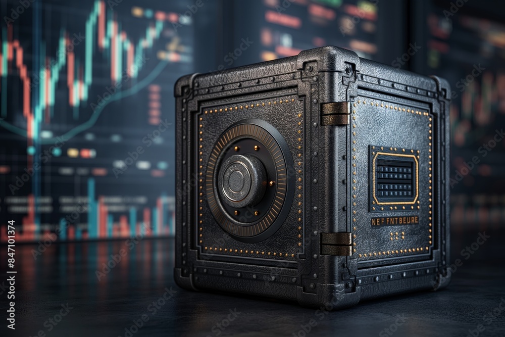 Modern safe with digital stock market display Modern safe with digital stock market display