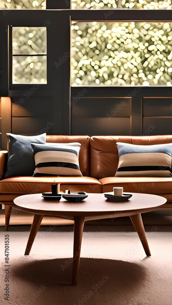 MidCentury Modern Scandinavian living room decor with teak and leather materials. Concept Scandinavian Design, MidCentury Modern, Teak Furniture, Leather Decor, Living Room Decor MidCentury Modern Scandinavian living room decor with teak and leather materials. Concept Scandinavian Design, MidCentury Modern, Teak Furniture, Leather Decor, Living Room Decor