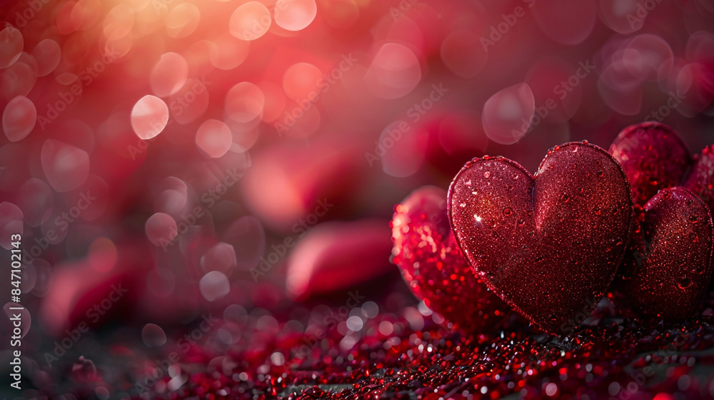 wide horizontal valentine’s day background image of red color shiny 3D heart shapes on a maroon background with empty space for texts wide horizontal valentine’s day background image of red color shiny 3D heart shapes on a maroon background with empty space for texts
