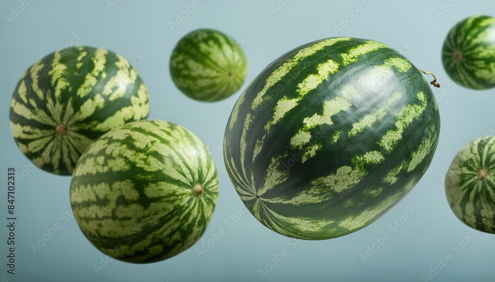 flying watermellons on pastel blue background flying watermellons on pastel blue background