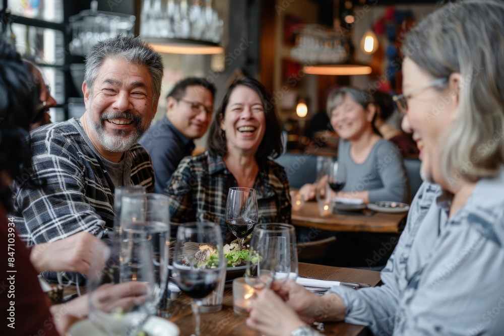 Group of asian senior friends eating and drinking together in a restaurant Group of asian senior friends eating and drinking together in a restaurant