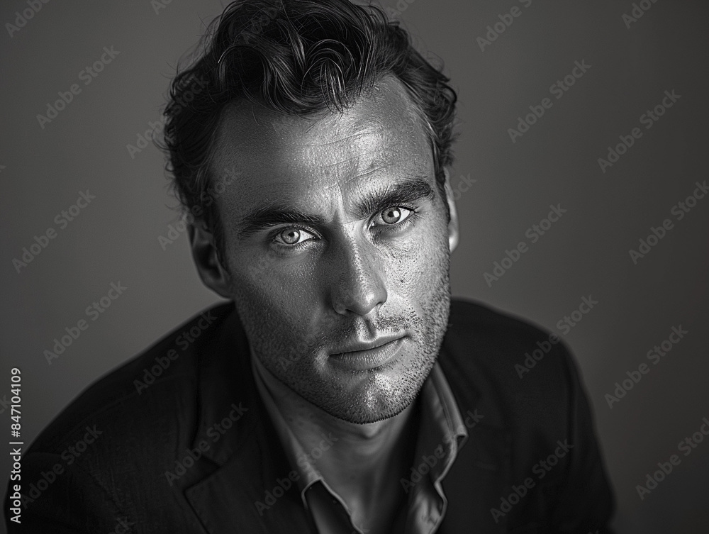 Obraz premium Black and White Portrait of a Handsome Young Man