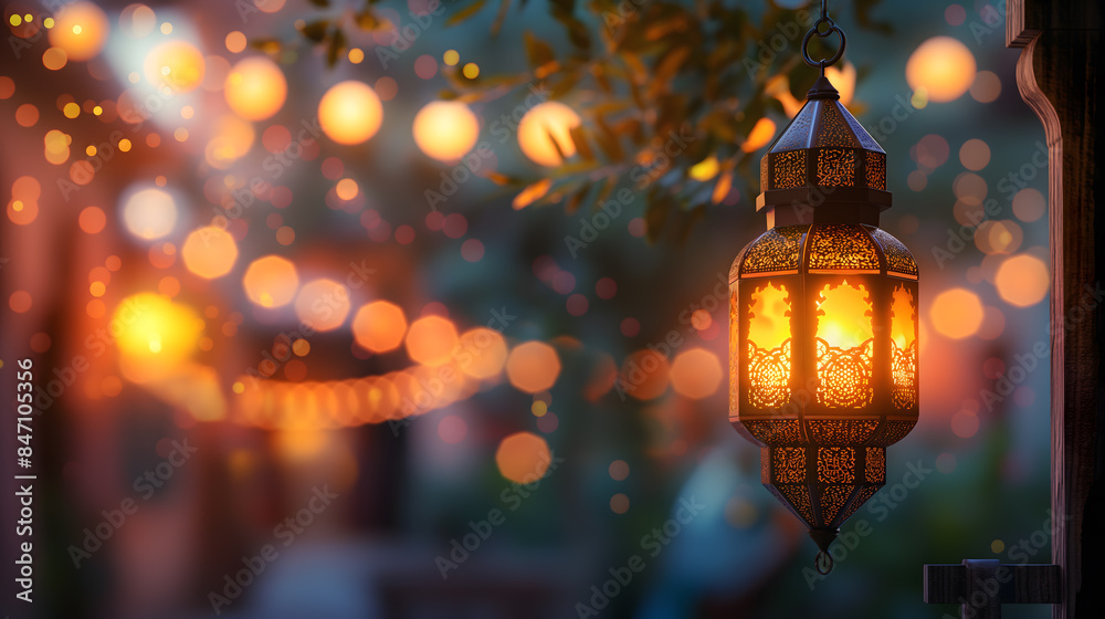 Enchanting Illuminated Lantern with Bokeh Light Background Enchanting Illuminated Lantern with Bokeh Light Background