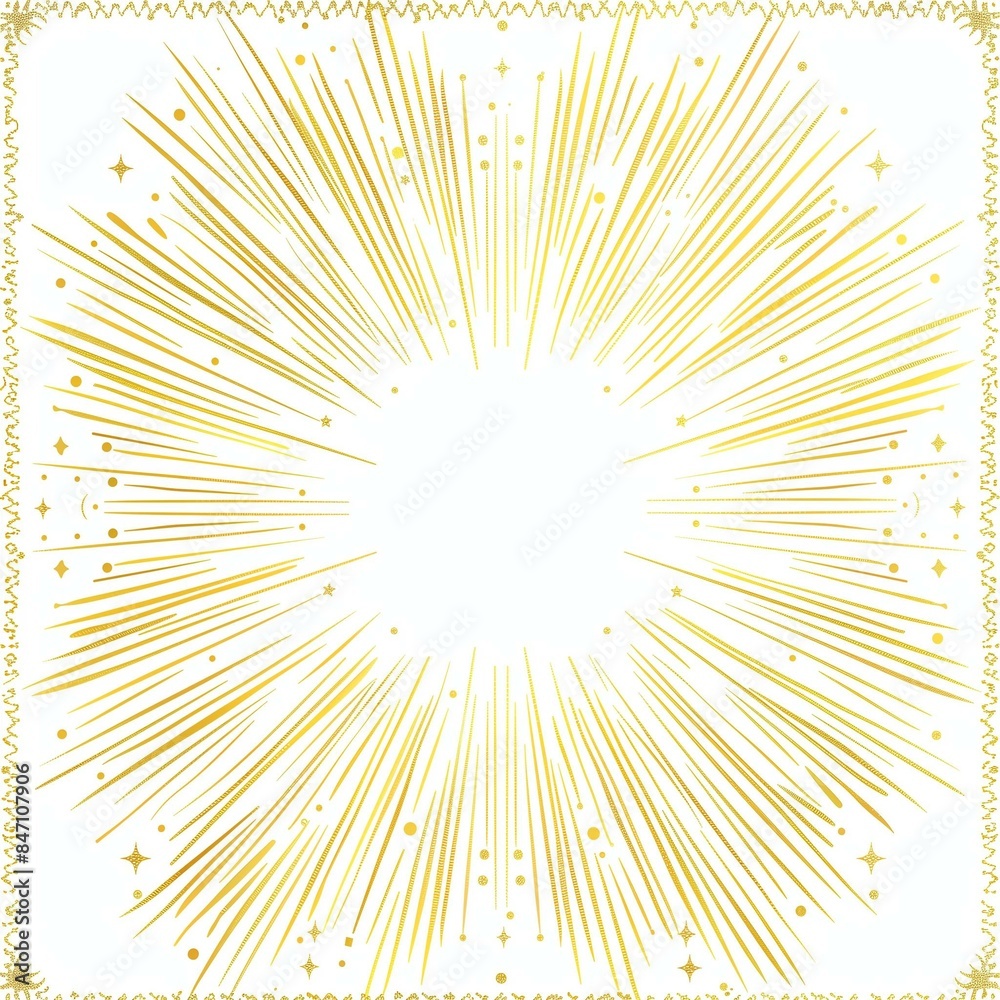 Golden Sunburst with Sparkling Accents on White Background Golden Sunburst with Sparkling Accents on White Background
