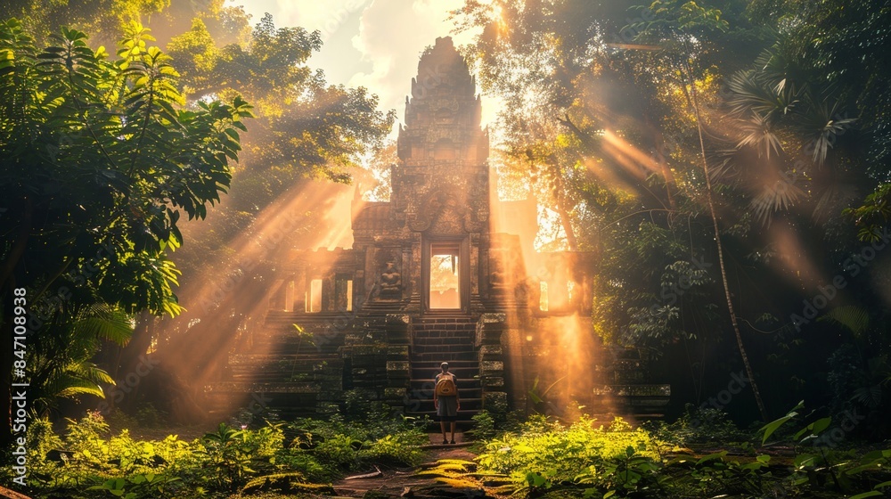 Fototapeta premium Ruin of ancient temple in deep tropical rainforest.