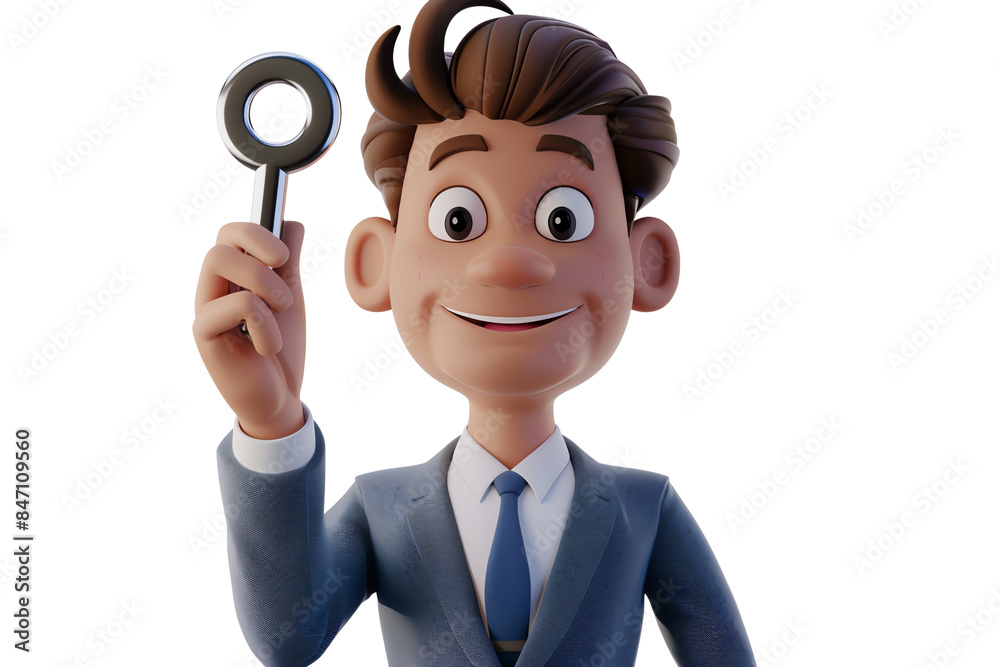 3D rendering of a businessman holding a key 3D rendering of a businessman holding a key