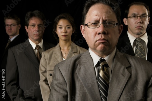 Portrait of a group of business people on a black background.