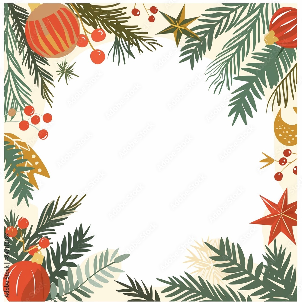 Christmas and New Year Festive Holiday Frame with Ornaments Christmas and New Year Festive Holiday Frame with Ornaments