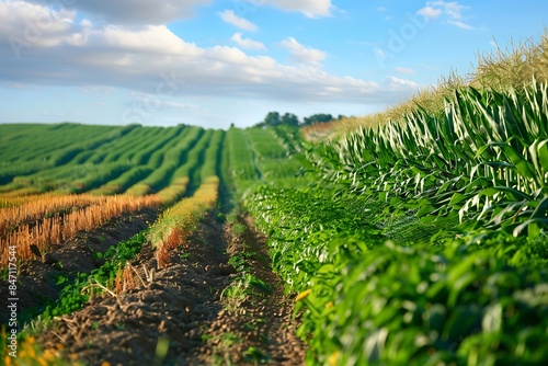 A conceptual image of a biotech-enhanced agricultural field with high-yield crops