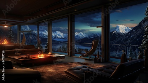 Star Mountain View Suite Interior Reference. AI generated art illustration.