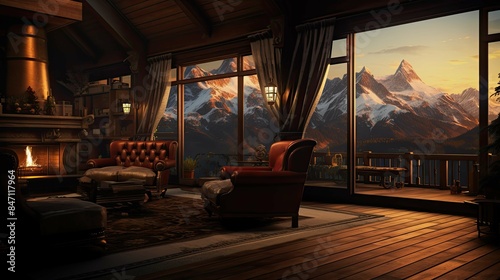 Star Mountain View Suite Interior Reference. AI generated art illustration.