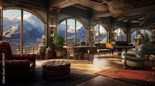 Star Mountain View Suite Interior Reference. AI generated art illustration. © Fire