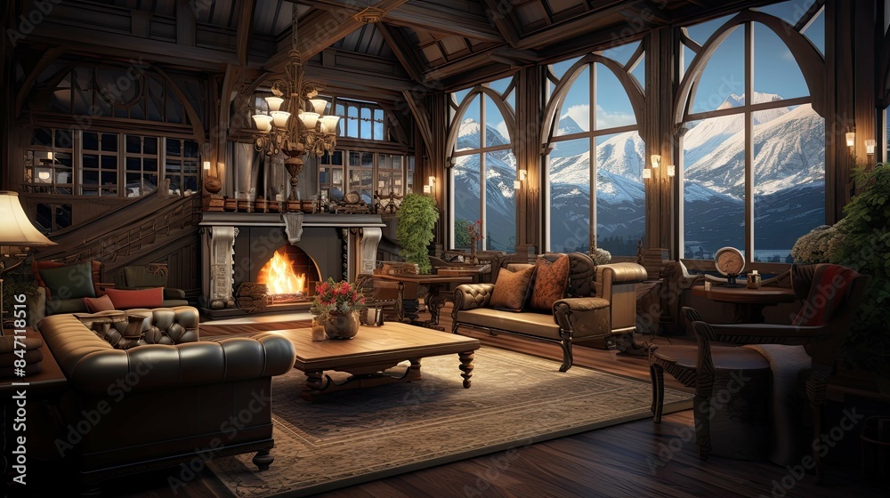 Star Mountain View Suite Interior Reference. AI generated art illustration. Star Mountain View Suite Interior Reference. AI generated art illustration.