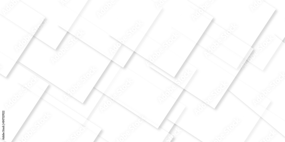 Abstract design with white transparent material in triangle and square shapes on white background. Square in bright light with paper texture.Modern and creative design with different size white boxes. Abstract design with white transparent material in triangle and square shapes on white background. Square in bright light with paper texture.Modern and creative design with different size white boxes.