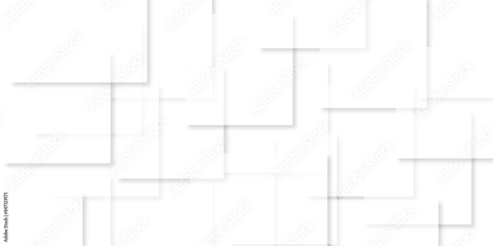 Abstract design with white transparent material in triangle and square shapes on white background. Square in bright light with paper texture.Modern and creative design with different size white boxes. Abstract design with white transparent material in triangle and square shapes on white background. Square in bright light with paper texture.Modern and creative design with different size white boxes.