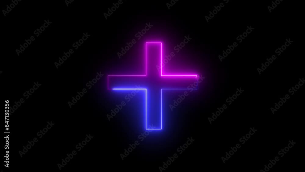 Abstract neon shine plus icon animation with black background. Abstract neon shine plus icon animation with black background.