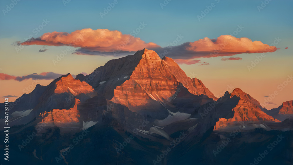 Fototapeta premium Awe Inspiring Vista Sunset Paints Mountains in Fire