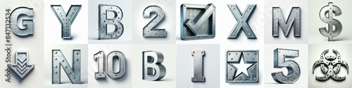 Galvanized steel Lettering Typeface. AI generated illustration
