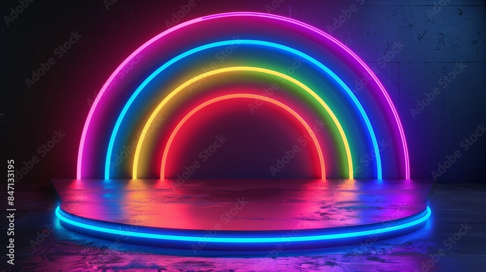 3d Glowing rainbow neon light product display podium 3d Glowing rainbow neon light product display podium